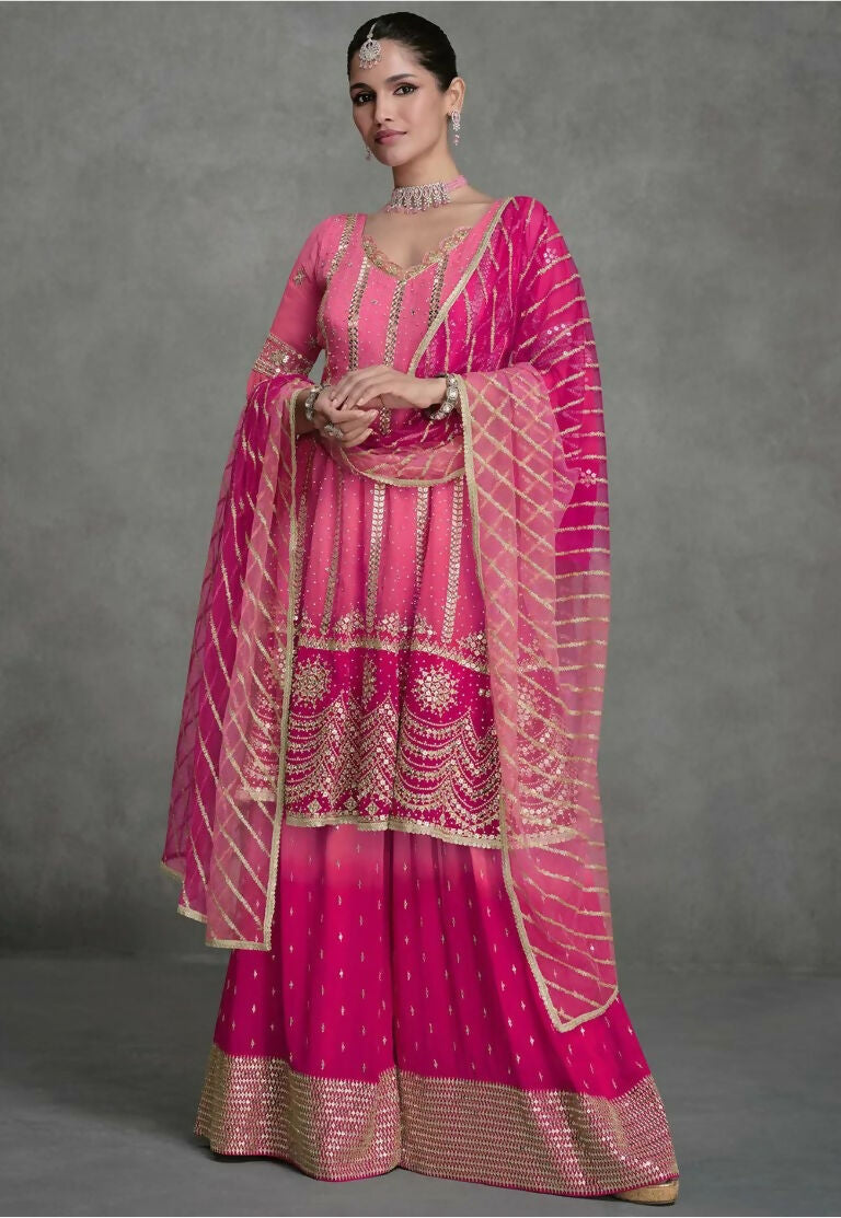 Vastranavya Pink Embroidered Sequins Work Pakistani Palazzo Suit