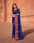 Joban Fashion Women Navy Blue & Megenta Pink Trendy Cotton Saree