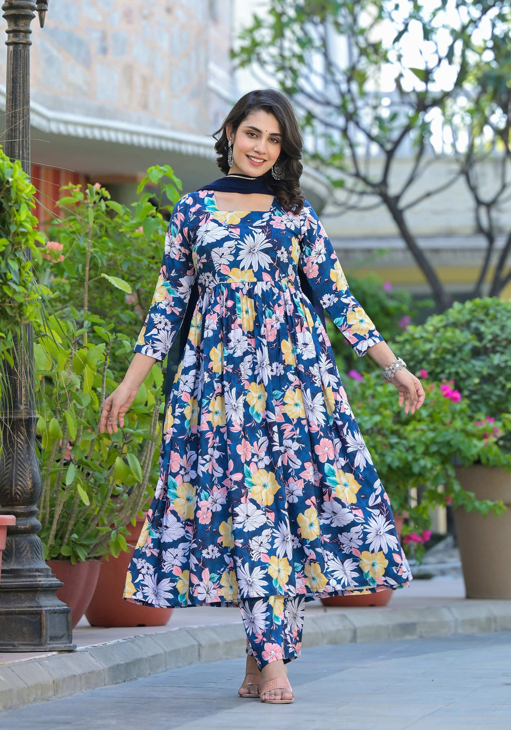 Designer Stylish Blue Ab Cotton Suit With Dupatta - Anbazaar