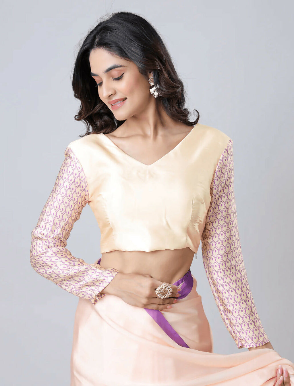 Vastranavya Peach Mandala Print Free Hand Ready to Wear Saree