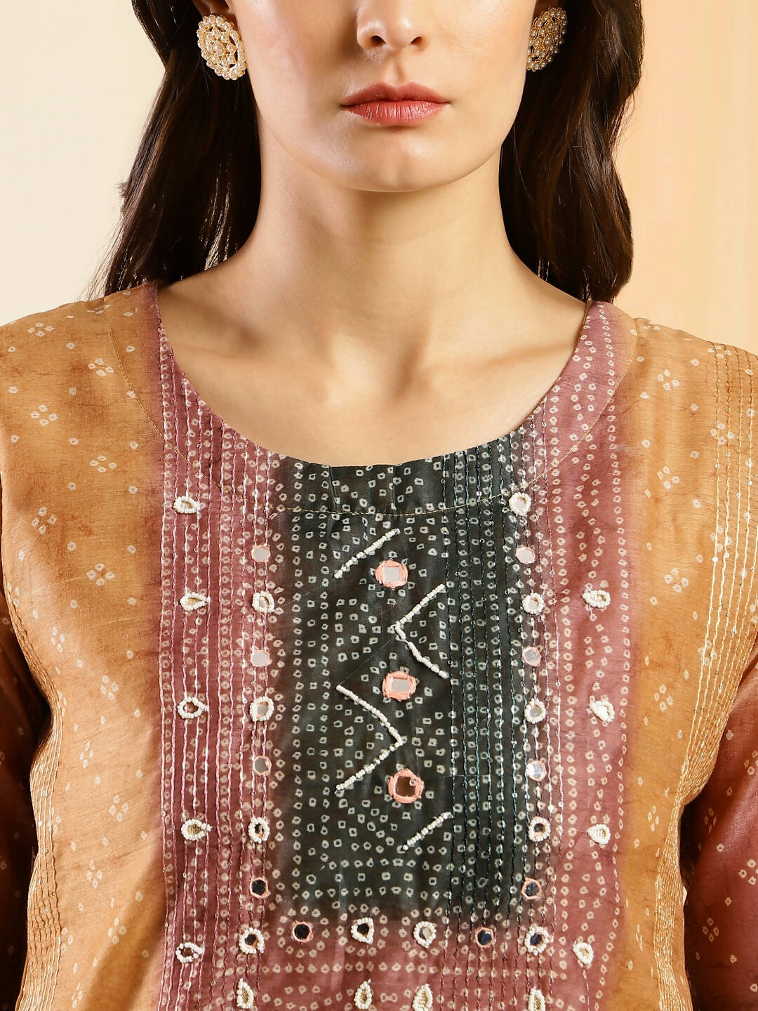 Orange Chinon Digital Printed With Hand Work Kurta - Himanshi