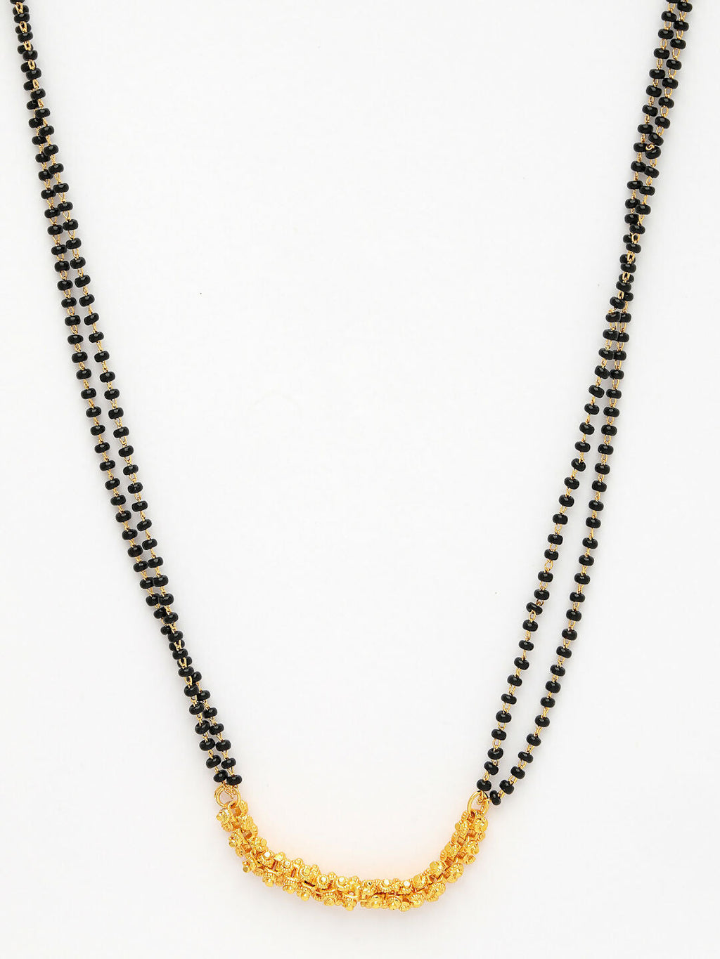 NVR Women's Gold-Polished Black Beaded Mangalsutra