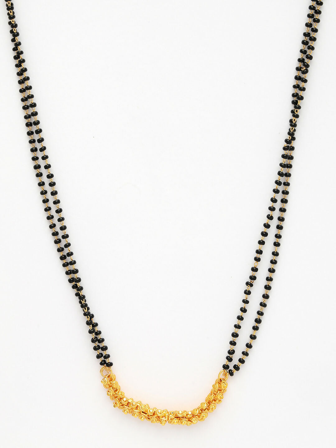 NVR Women's Gold-Polished Black Beaded Mangalsutra