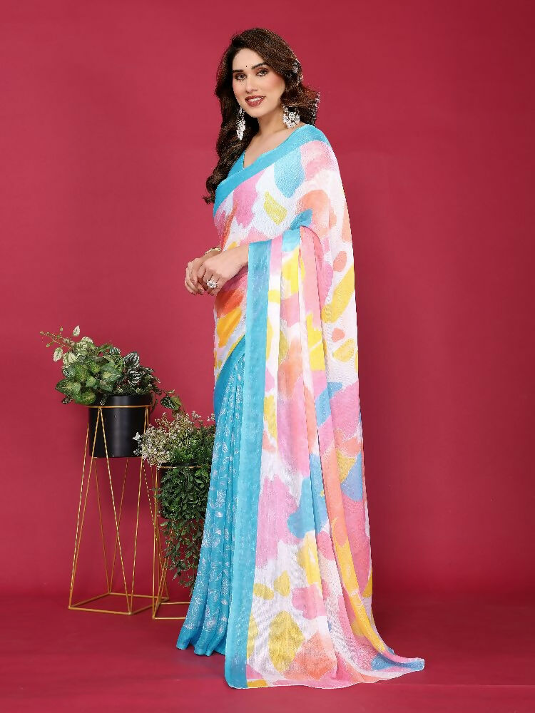 PR Fashion Sky Moss Chiffon Printed Saree