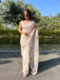 Vamsee Cream Chiffon Designer Saree