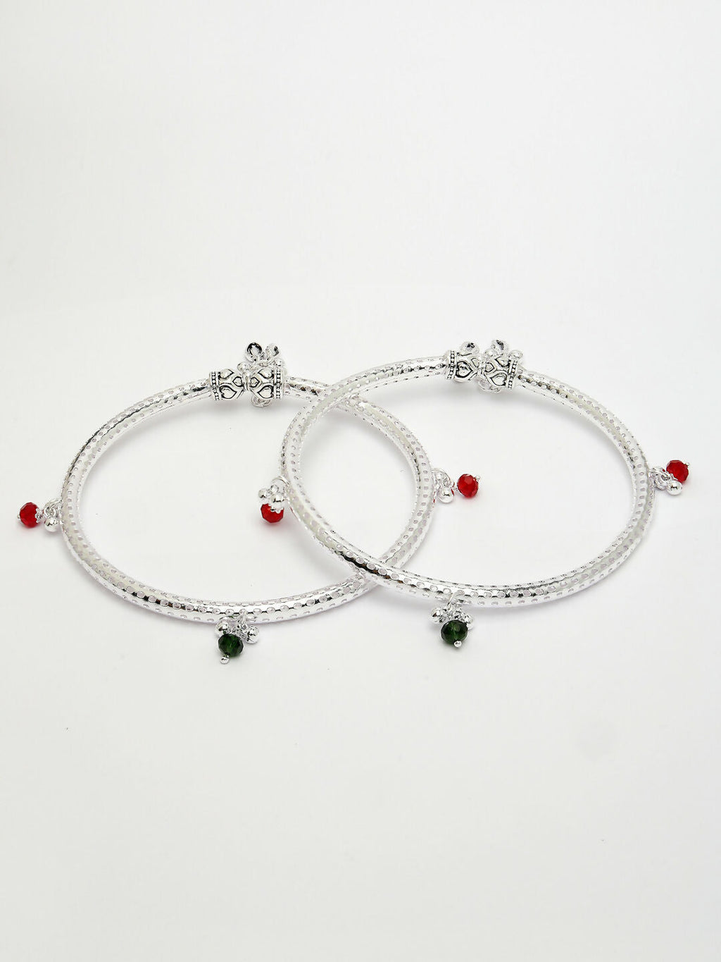 NVR Women's Set of 2 Silver-Plated Kada Anklets