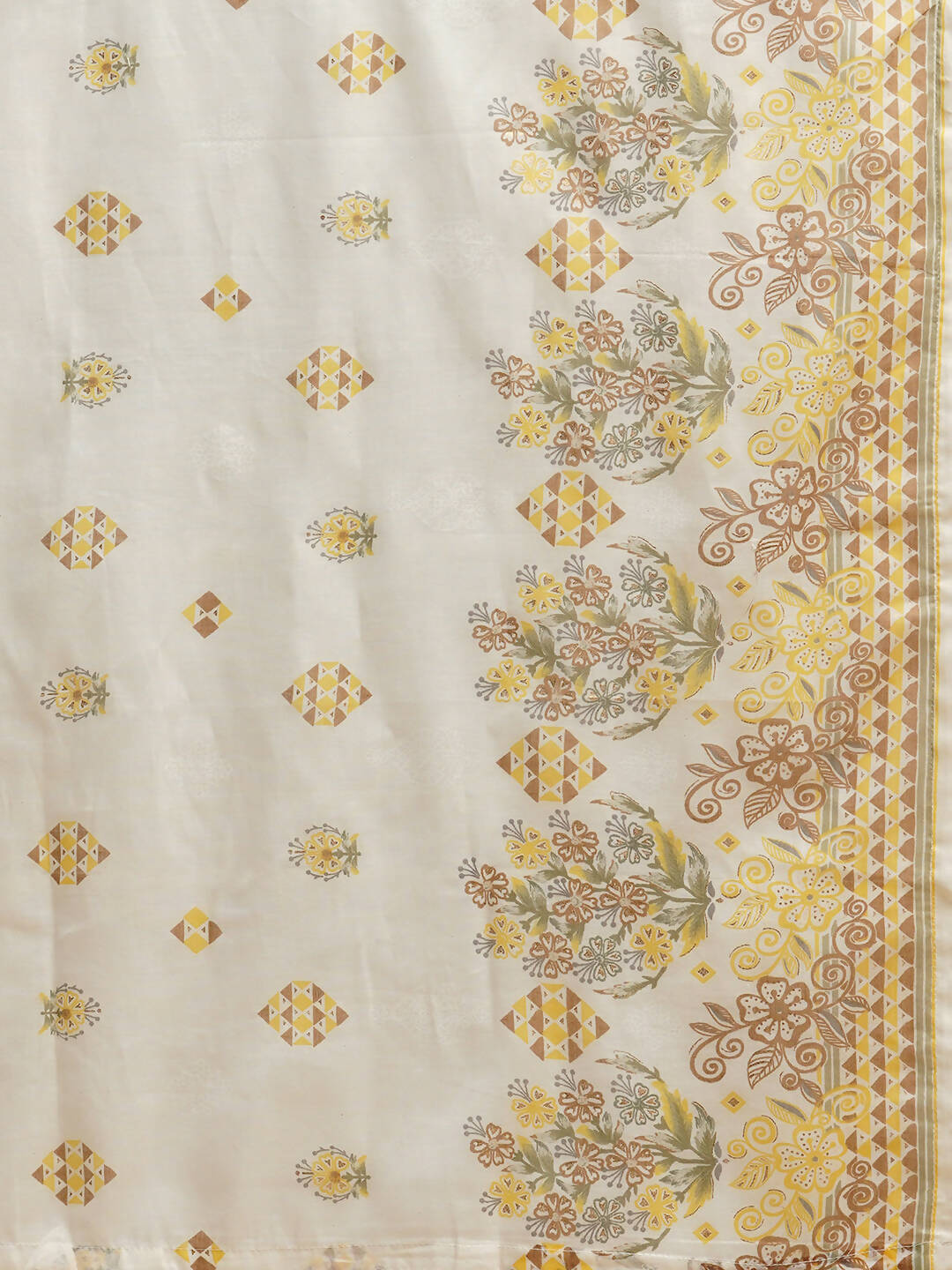 White And Yellow Pure Cotton Floral Printed Anarkali Kurta And Bottom With Dupatta - Akashara