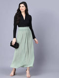 Myshka Chiffon Solid Green Women Skirt