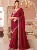 Vegaa Fashion Red Georgette Embroidered Party Wear Saree