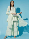 Myshka Women Green Solid Kurta & Palazzos With Dupatta
