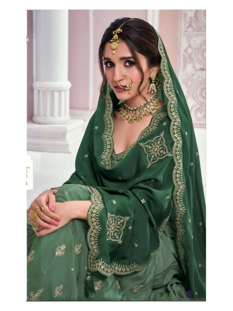 Vastranavya Exquisite Green Heavy Chinon with Embroidered & Sequins Work Salwar Suits
