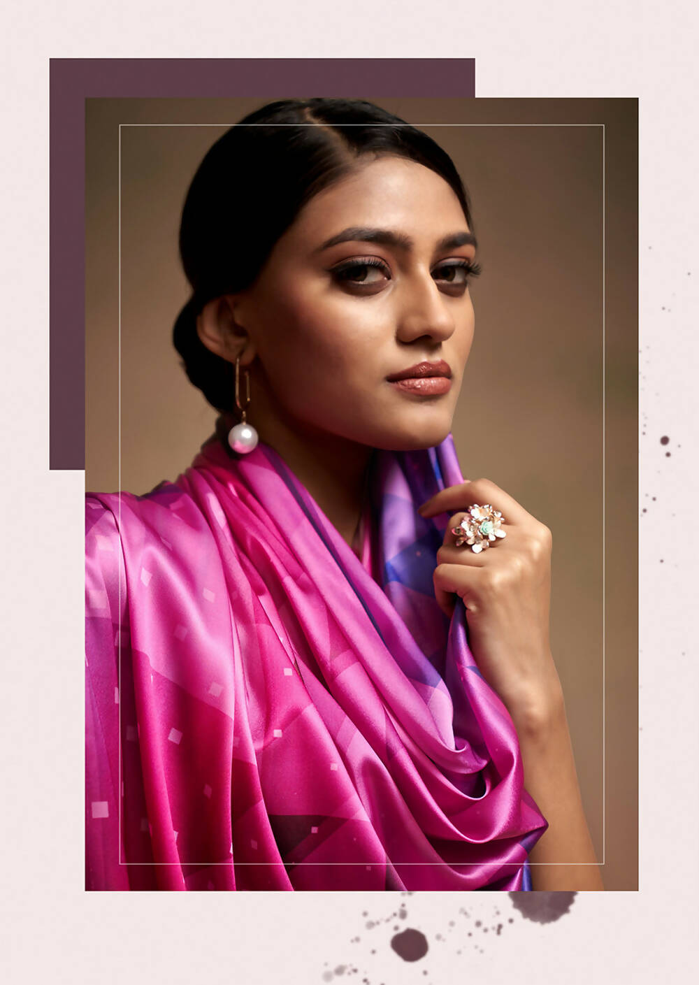 Pink Satin Digital Printed Saree with Unstitched Blouse Piece - Jodha