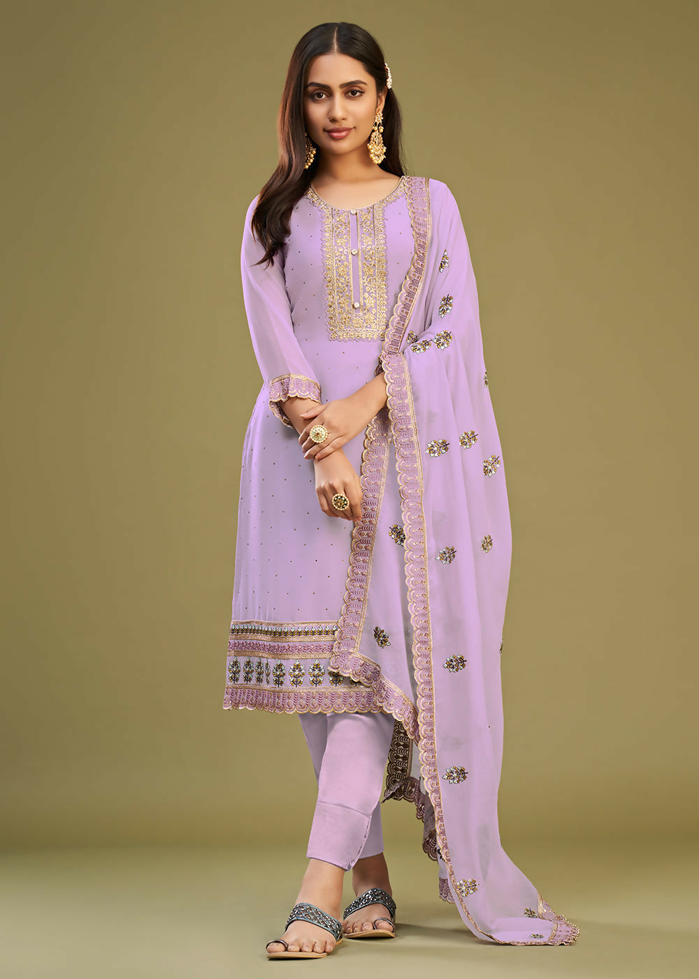 Lavender Swarovski Work & Embroidered Eid Wear Salwar Suit - Emponline