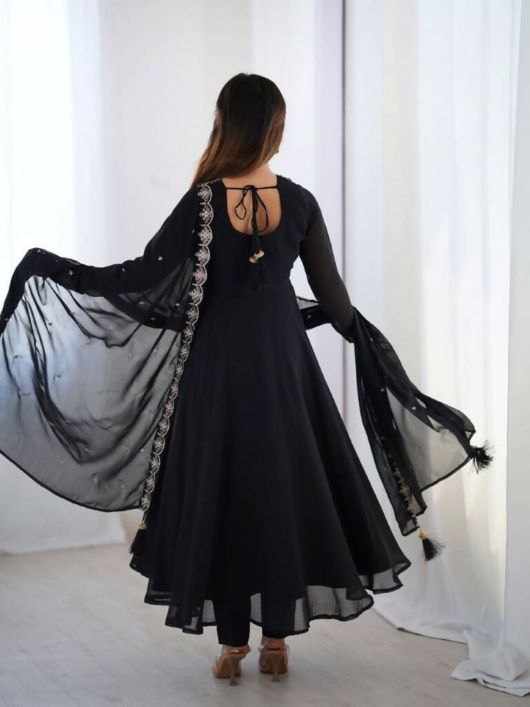 Teeya Creation Black Color Pure Soft Georgette Embroidery Work Gown