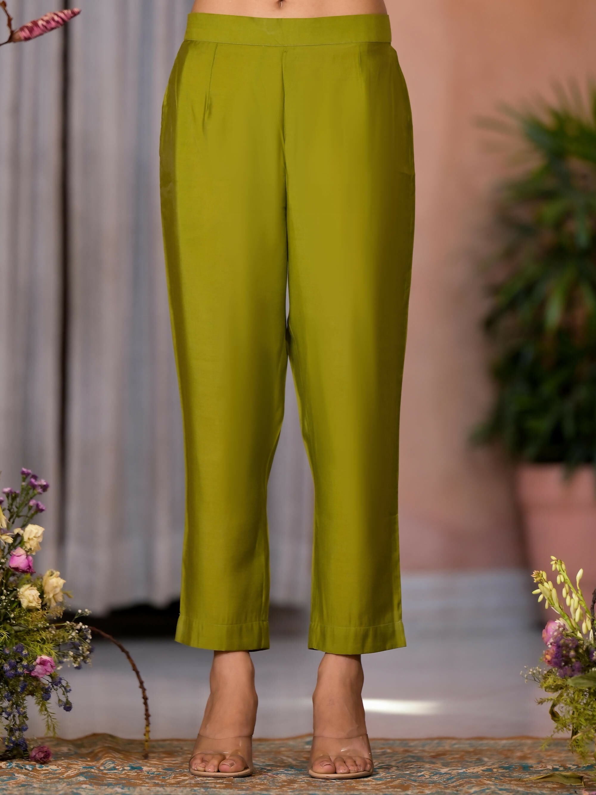 Juniper Women's Green Zari & Thread Work Embroidered Viscose Kurta Pant And Dupatta Set