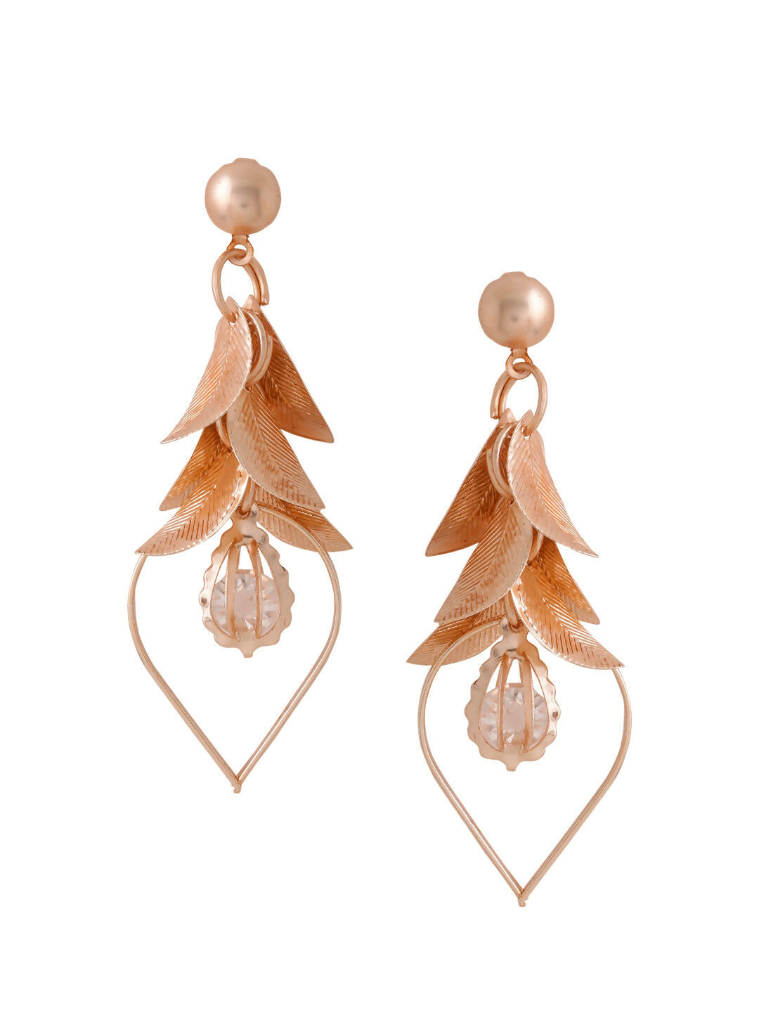 NVR Women Rose Gold Leaf Shaped Drop Earrings