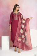 Ethnic Festive Wear Viscose Chanderi Maroon Stitched Suit With Dupatta - Tanisha