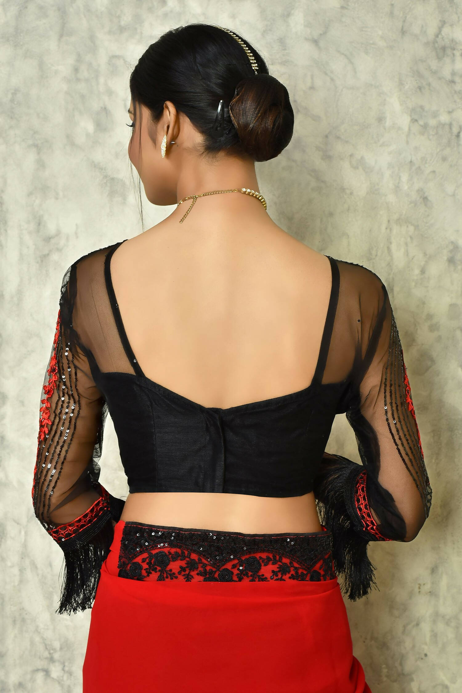 Red Georgette Plain Saree with Blouse Piece - Purvi