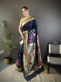 Joban Fashion Navy Blue Floral Paithani Sarees