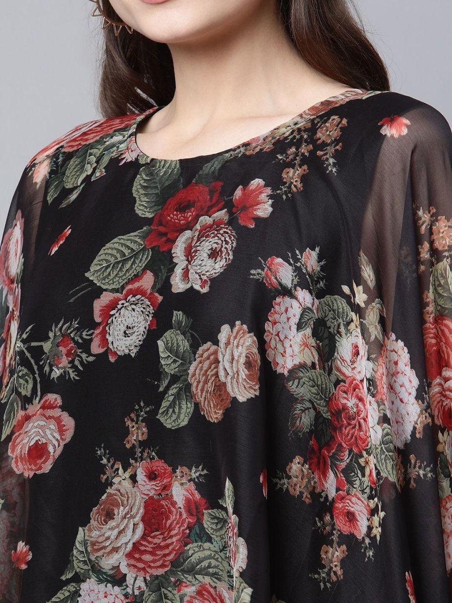 Ahalyaa Women Black Crepe Dress With Attached Dupatta