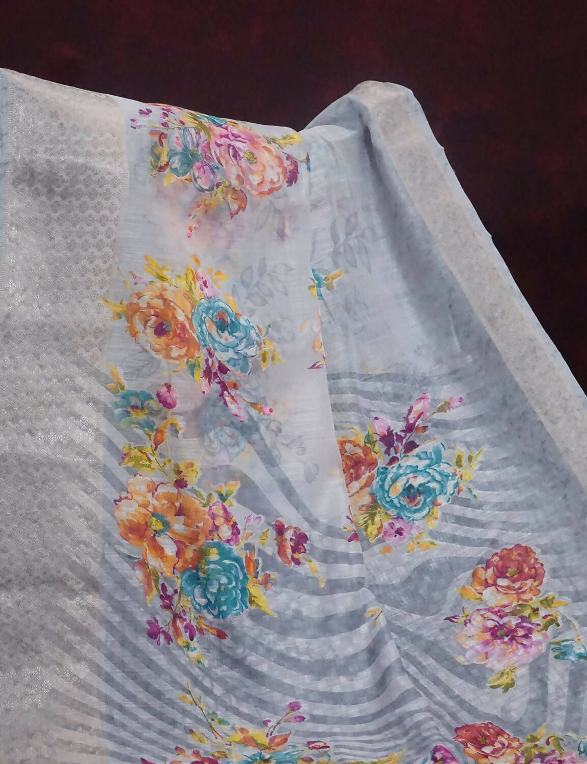 Shades Of Grey With Floral Design Semi Chanderi Saree By Gayathri Reddy Designer Studio