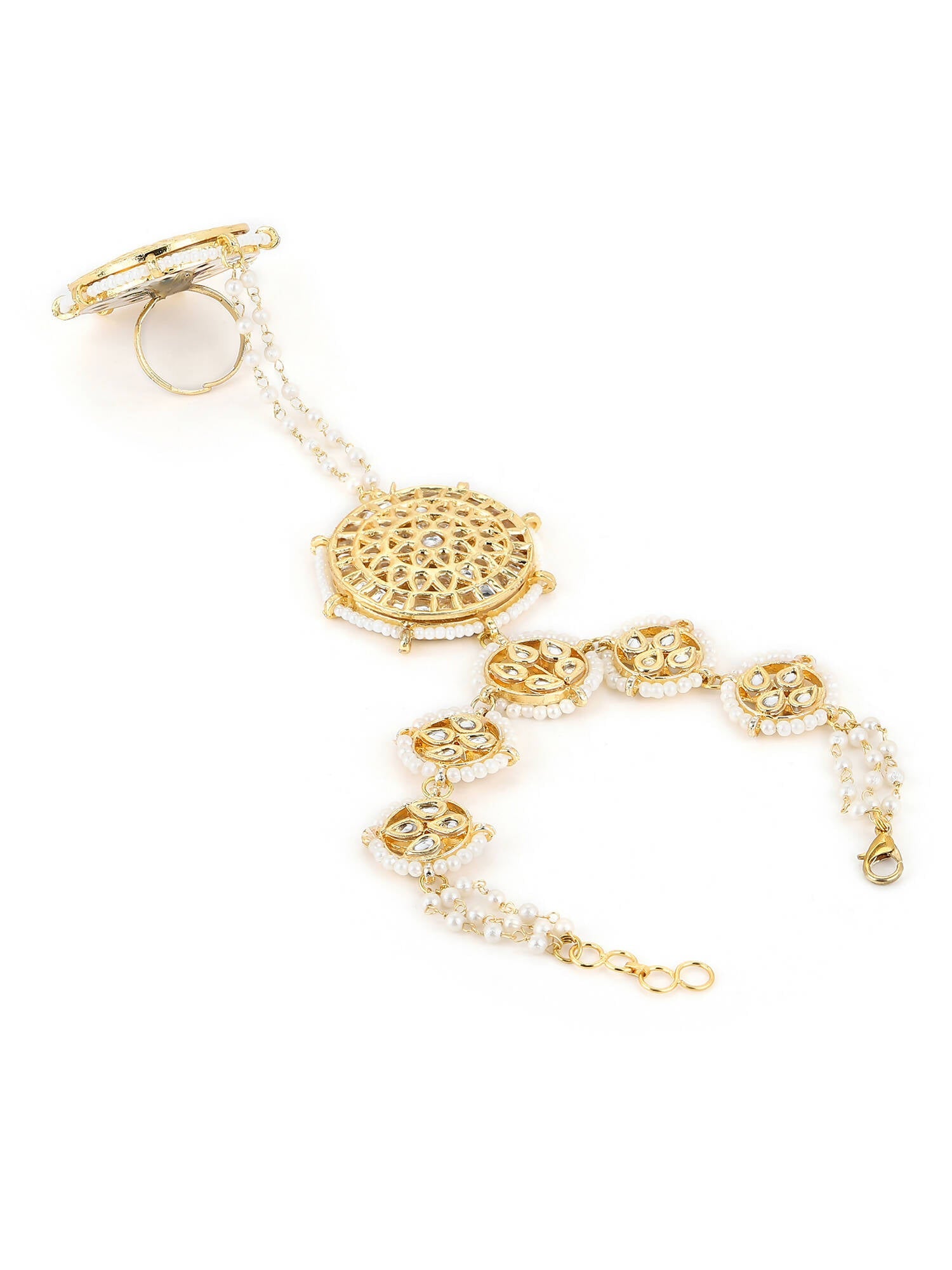 Women's Gold-Toned White Brass Kundan Gold-Polished Charm Bracelet - Ruby Raang