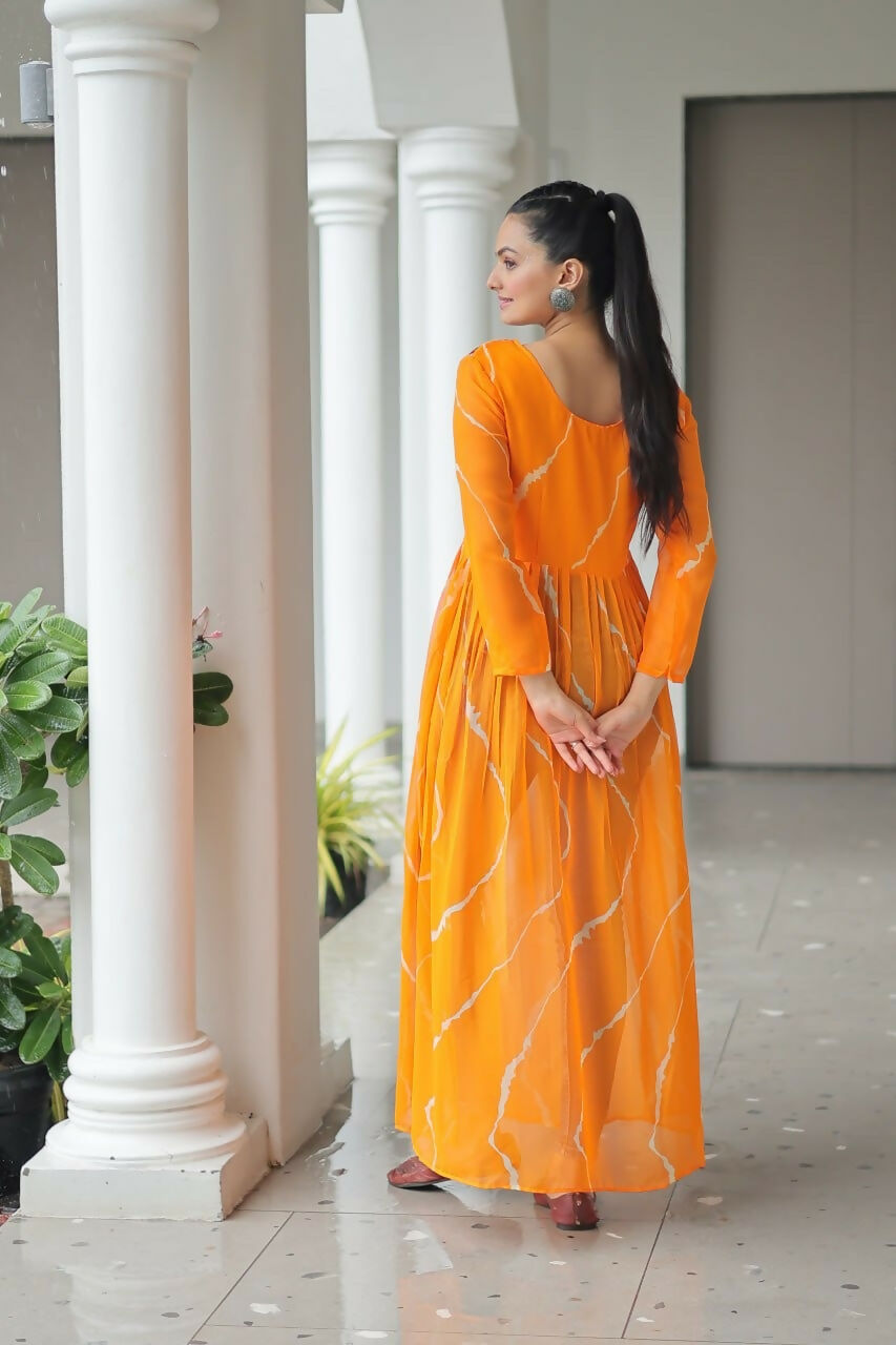 Vastranavya Orange Navratri Special Kutchi Patch Work with Leheriya Printed Kurti