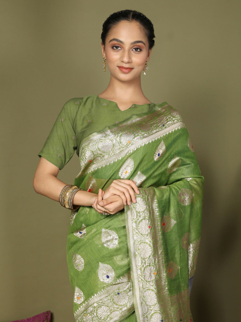 Shree Shyam Fashion Linen Cotton Green Saree