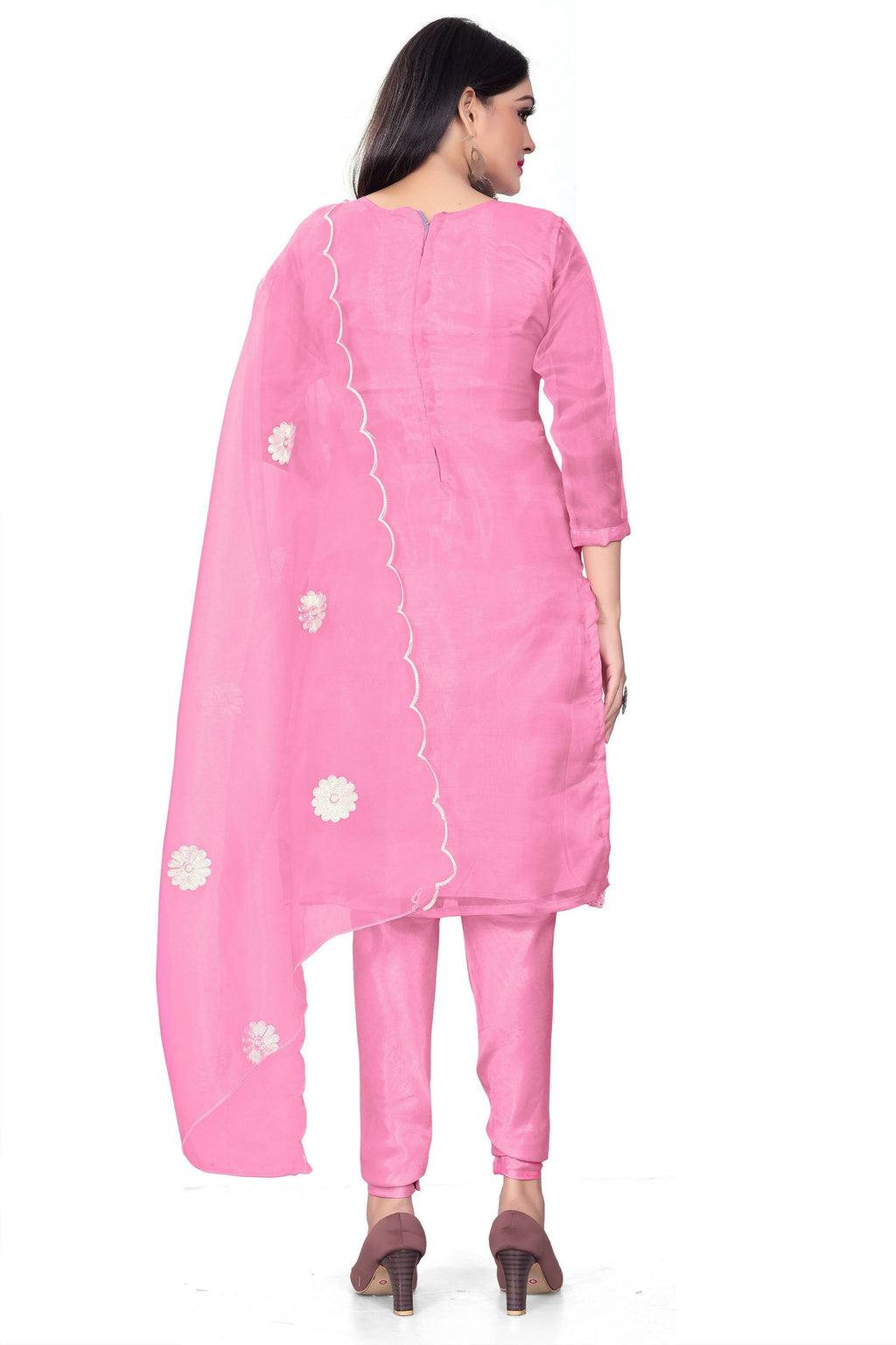 Pink Organza Silk Embroidered Work Unstitched Dress Material - Tanvi