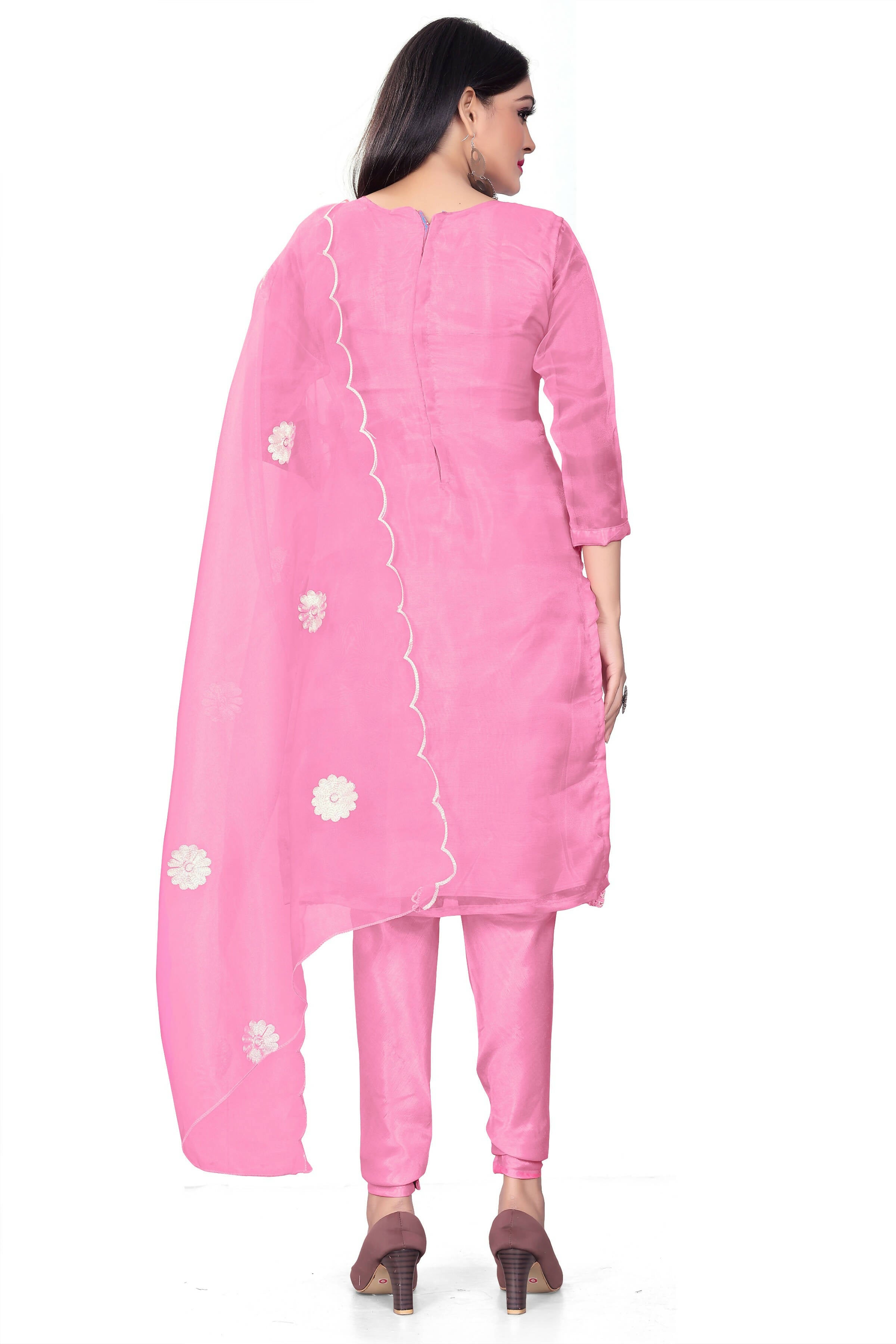 Pink Organza Silk Embroidered Work Unstitched Dress Material - Tanvi