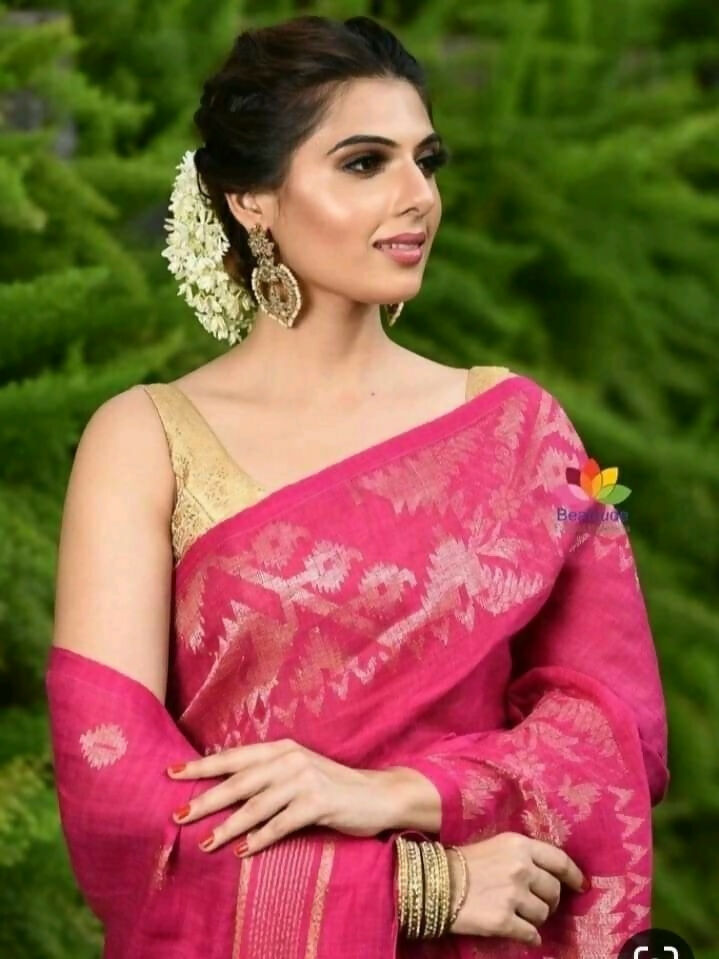 Exclusive Collection Pink Beautiful Linen Jamdani Saree
