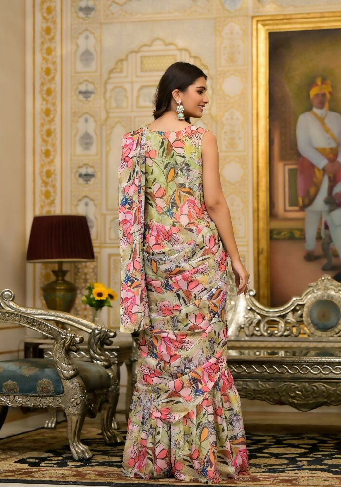 Partywear Designer Parrot Slime Georgette Fancy Saree - Anbazaar