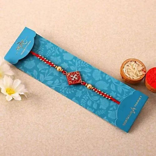 Sleek American Diamond Rakhi And Almond Treat Chocolate