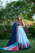 Vastranavya Luxurious Tussar Silk Print With Foil Work Lehenga Choli - Sky Blue