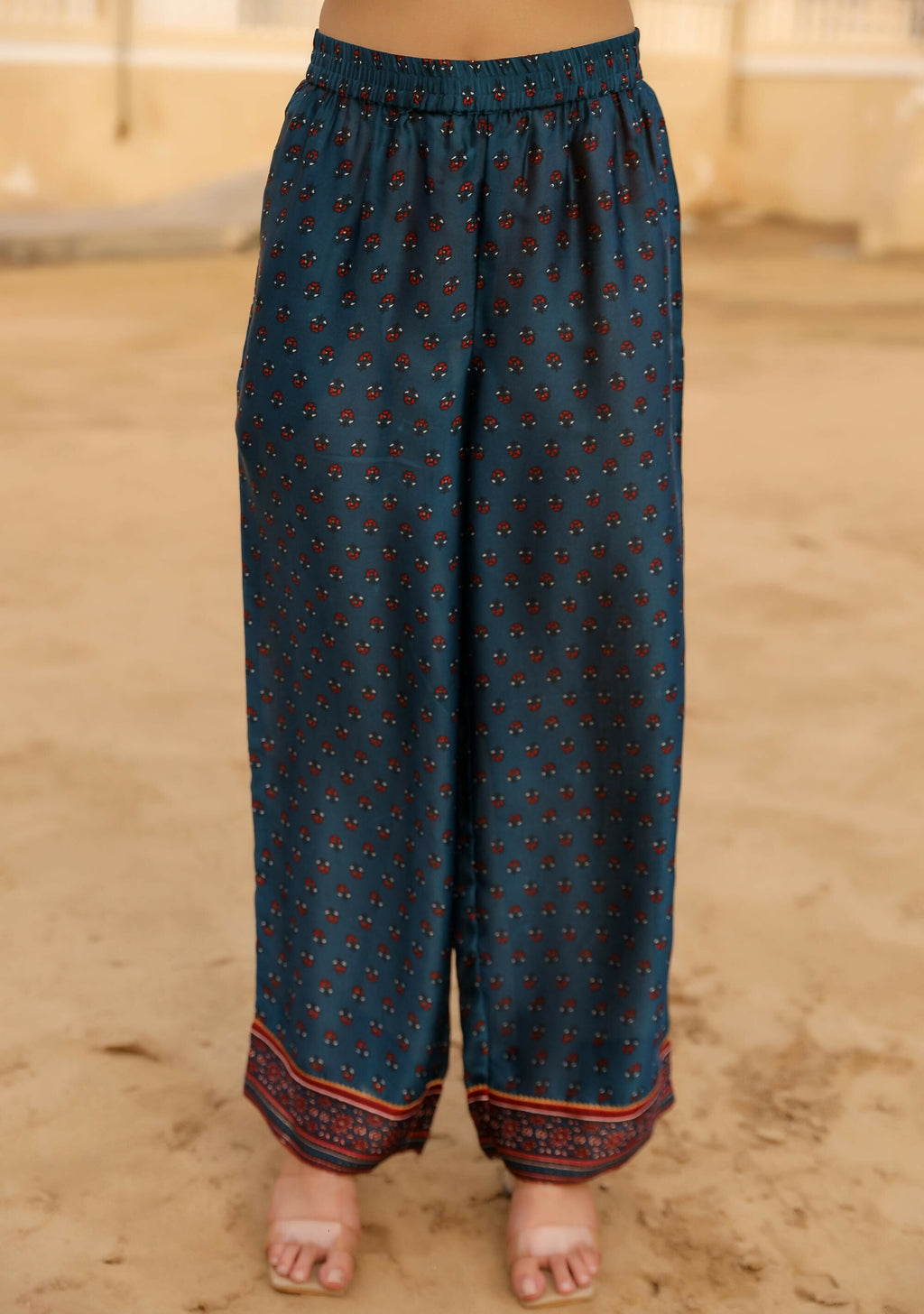 Juniper Women's The Swarn Blue Ethnic Motif Printed Satin Kurta Pant And Dupatta With Zari & Mirror Work