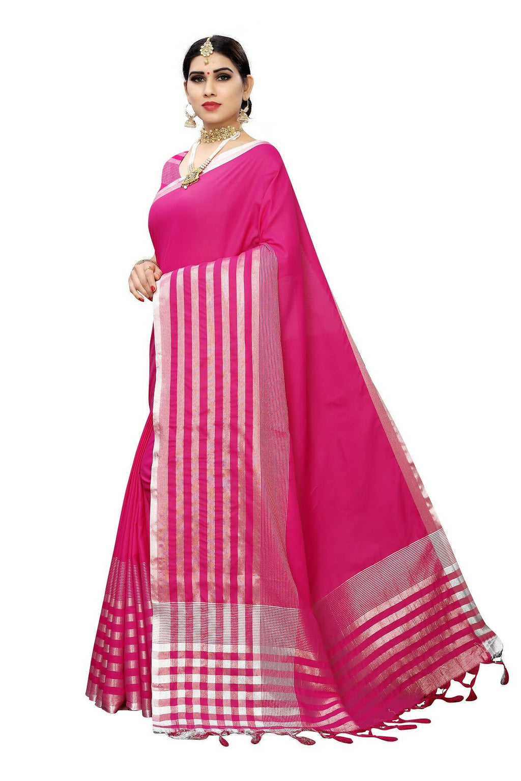 Vamika Pink Cotton Silk Weaving Saree (Twitter Pink)