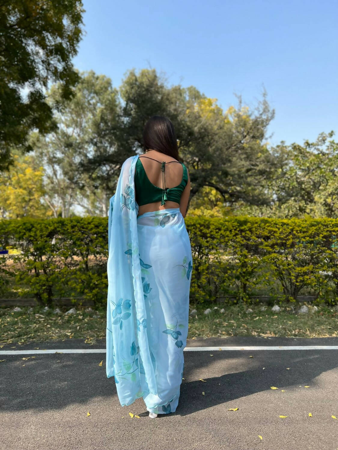 Vamsee Sky Blue Chiffon Designer Saree