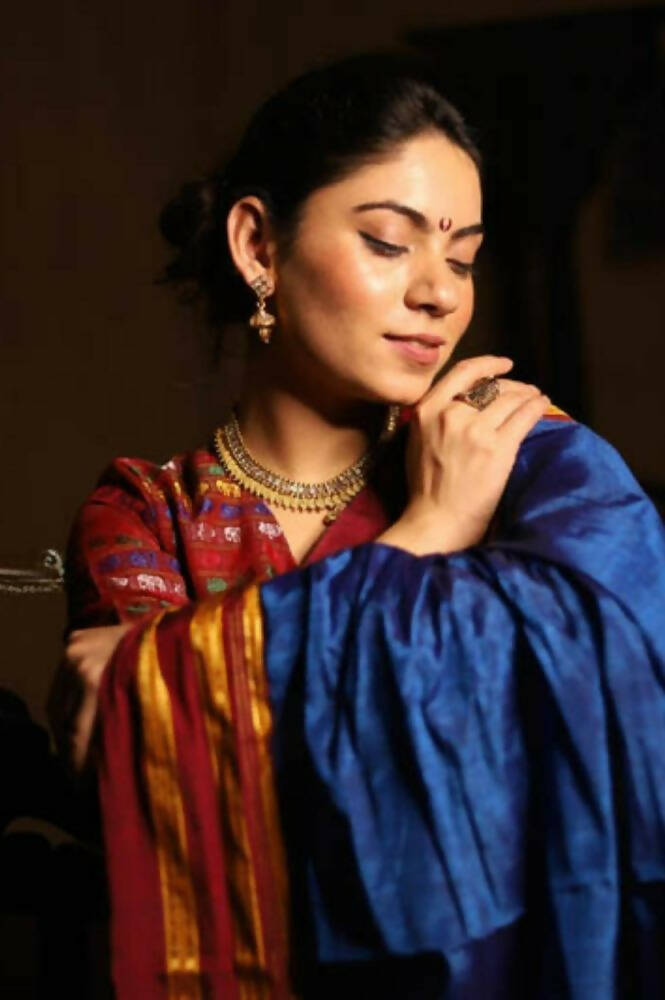 Very Much Indian Handloom Cotton Viscose Ilkal Saree - Royal Blue