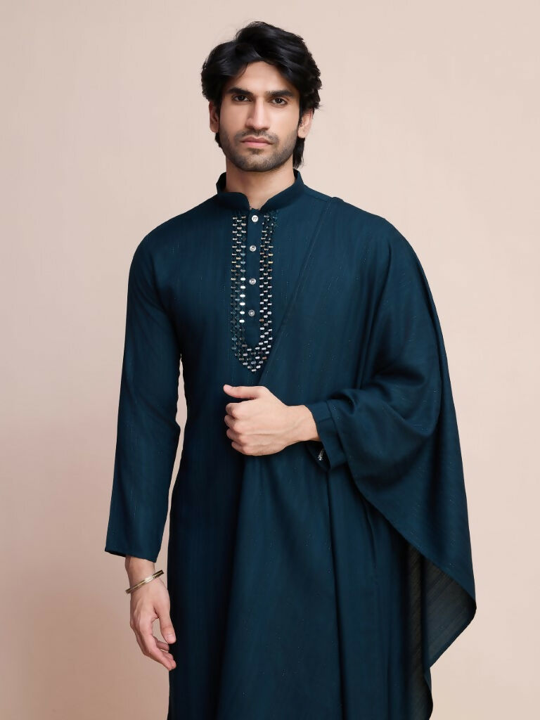 Vastranavya Traditional Festival Wear Viscose Thread & Sequence Embroidered Work Kurta Pant Set - Navy Blue