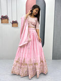 Teeya Creation Baby Pink Color Chinon Silk Embroidery Work Fully Stitched Lehenga Choli