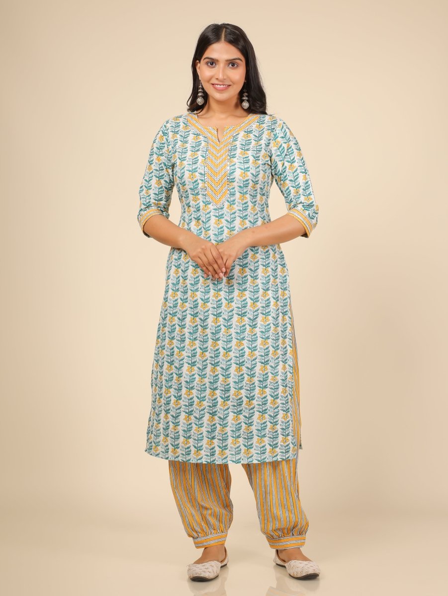 Aramya Straight Soft Cotton Floral Print Women's Kurta - White