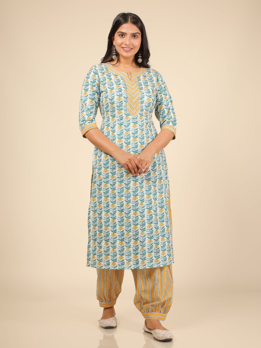 Aramya Straight Soft Cotton Floral Print Women's Kurta - White