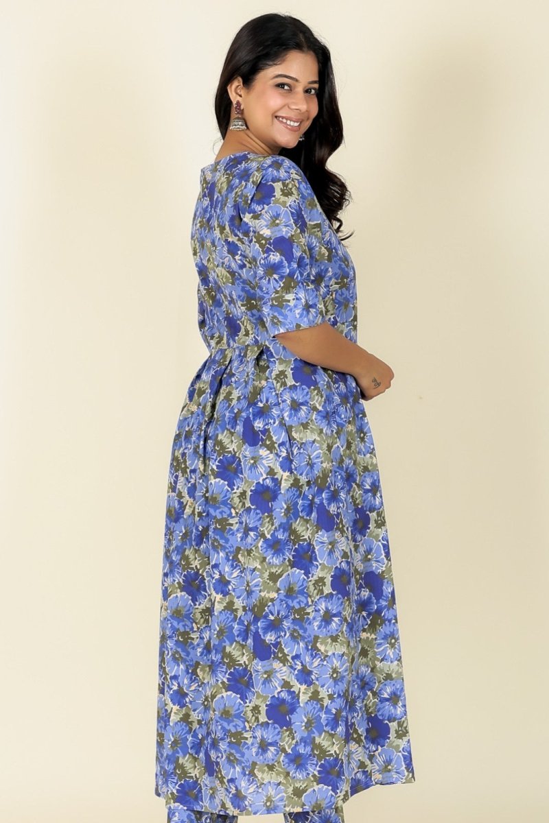 Aramya A-line Soft Cotton Gold foil Print Women's Kurta - Blue