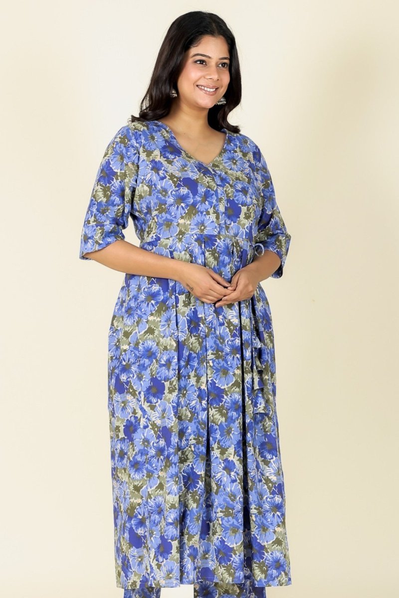 Aramya A-line Soft Cotton Gold foil Print Women's Kurta - Blue