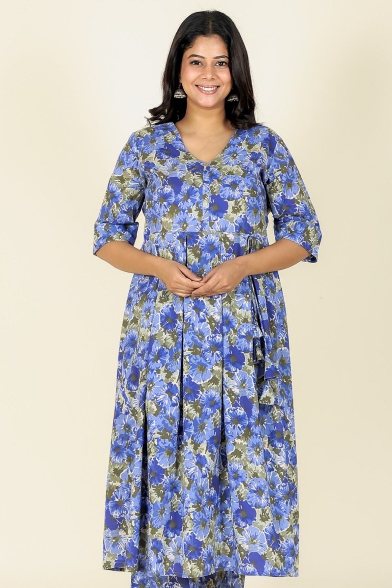 Aramya A-line Soft Cotton Gold foil Print Women's Kurta - Blue