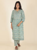 Aramya Straight Soft Cotton Paisley Print Women's Kurta Set - Green