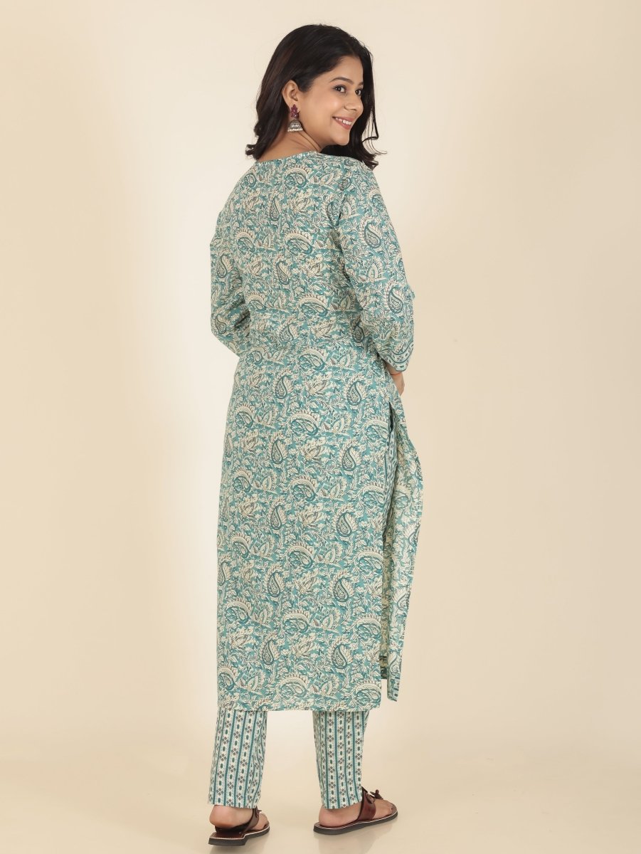 Aramya Straight Soft Cotton Paisley Print Women's Kurta - Green