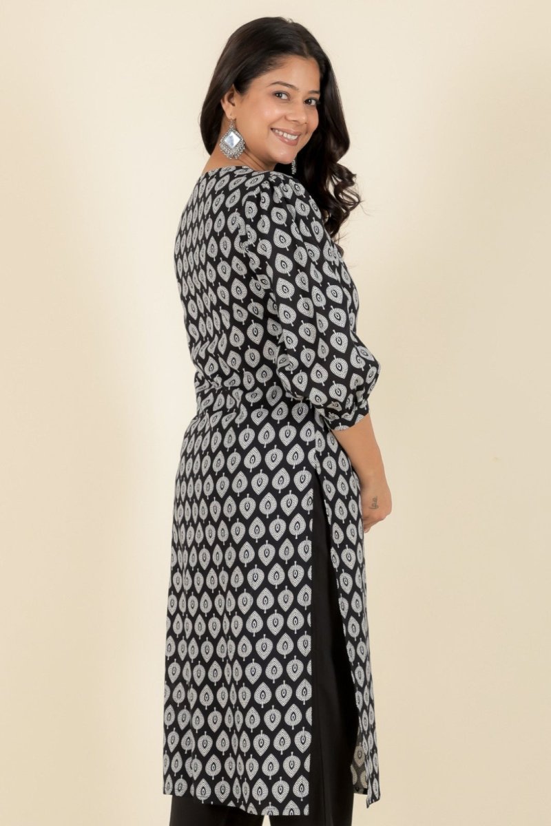 Aramya Straight Soft Cotton Butti Print Women's Kurta - Black