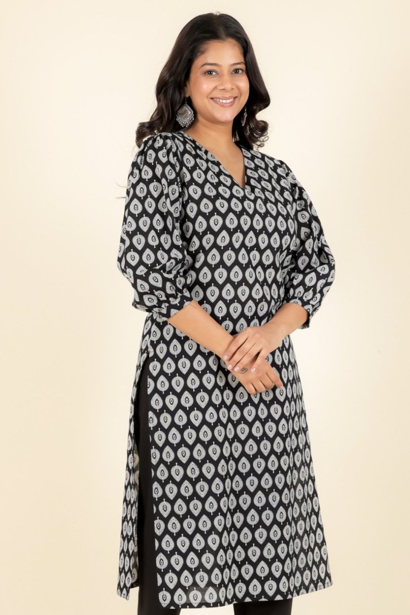 Aramya Straight Soft Cotton Butti Print Women's Kurta - Black