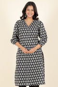 Aramya Straight Soft Cotton Butti Print Women's Kurta - Black
